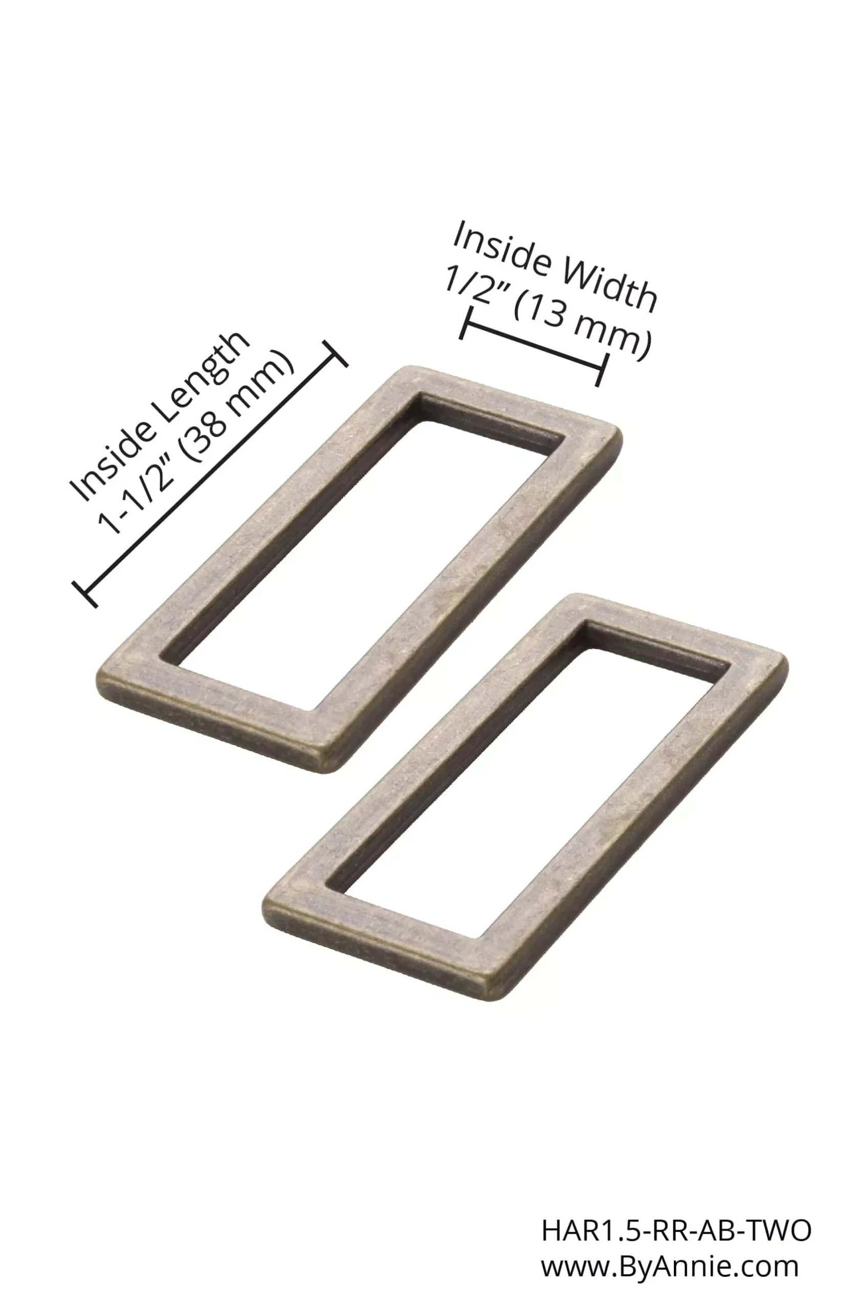 1.5" Rectangle Ring- Antique Brass, Set of 2