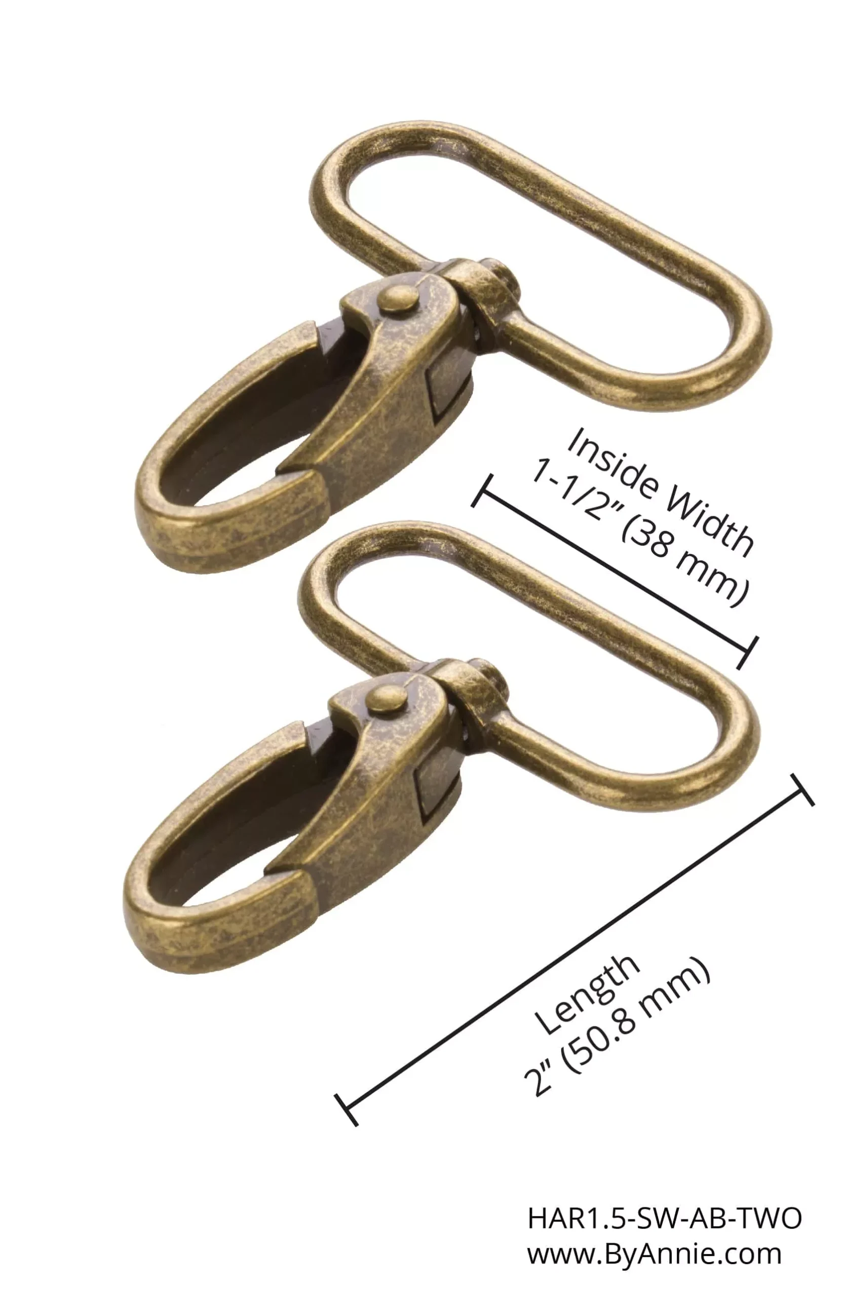1.5" Swivel Snap Hook- Antique Brass, Set of 2