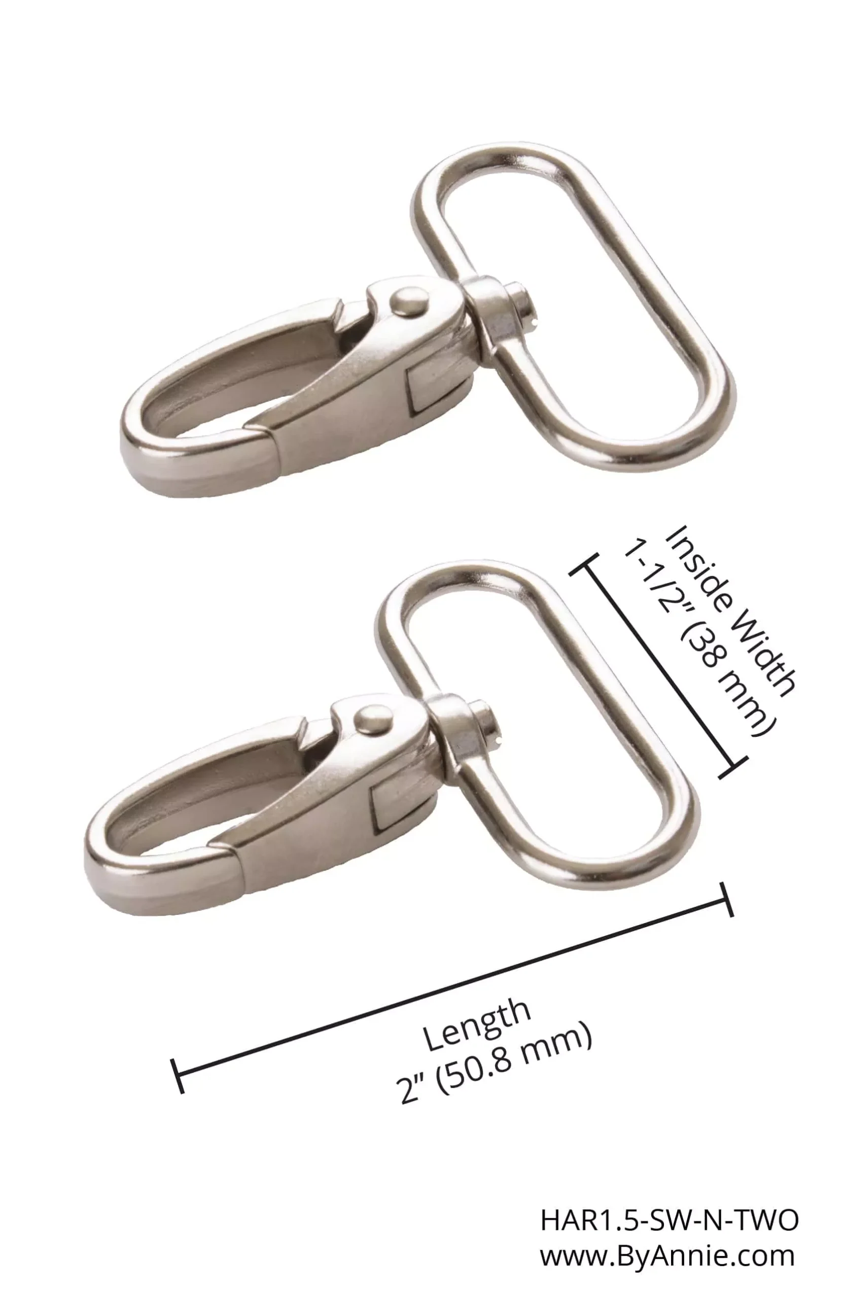 1.5" Swivel Snap Hook-Nickel, Set of 2