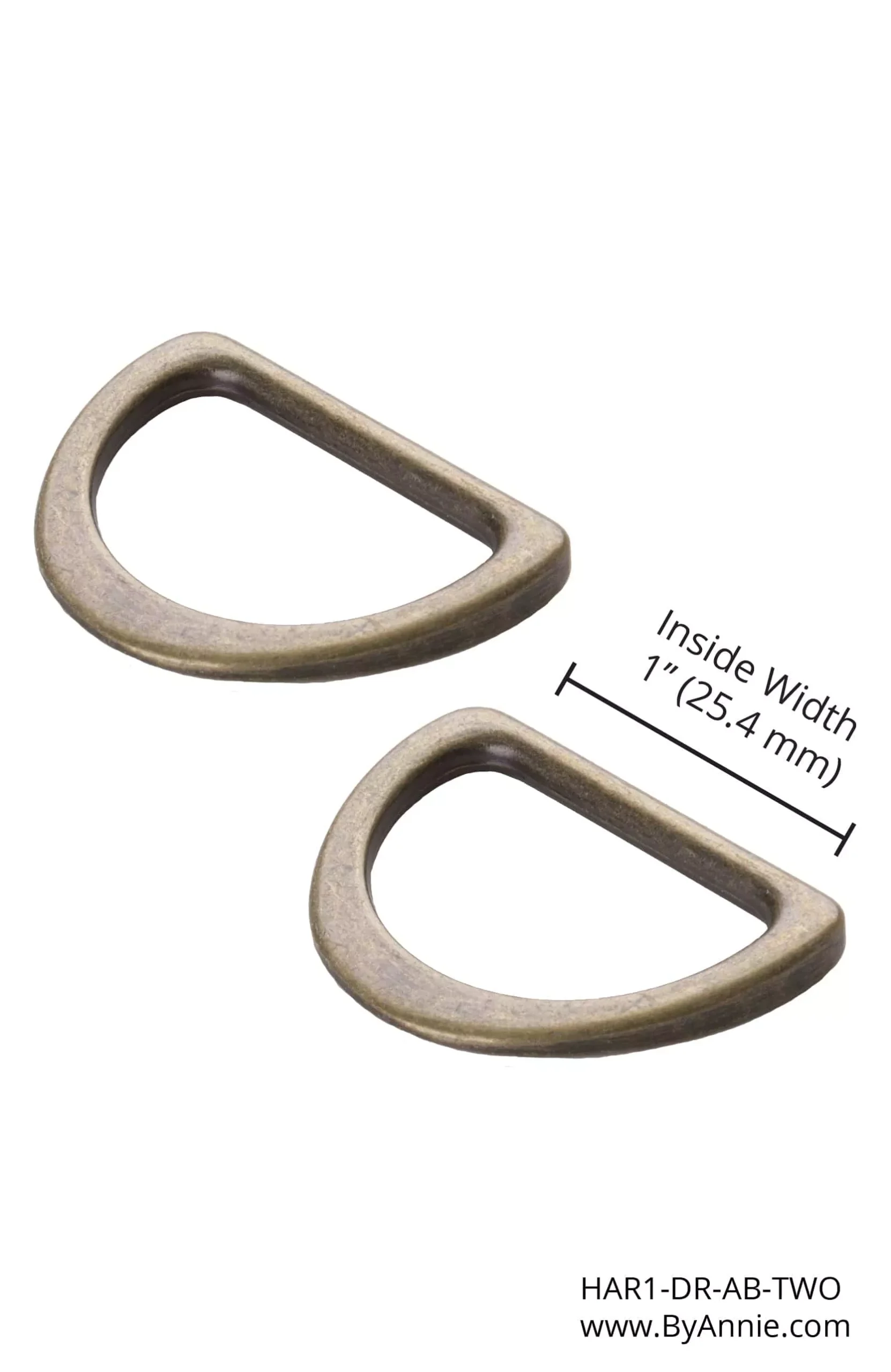 1" D-Ring- Antique Brass, Set of 2