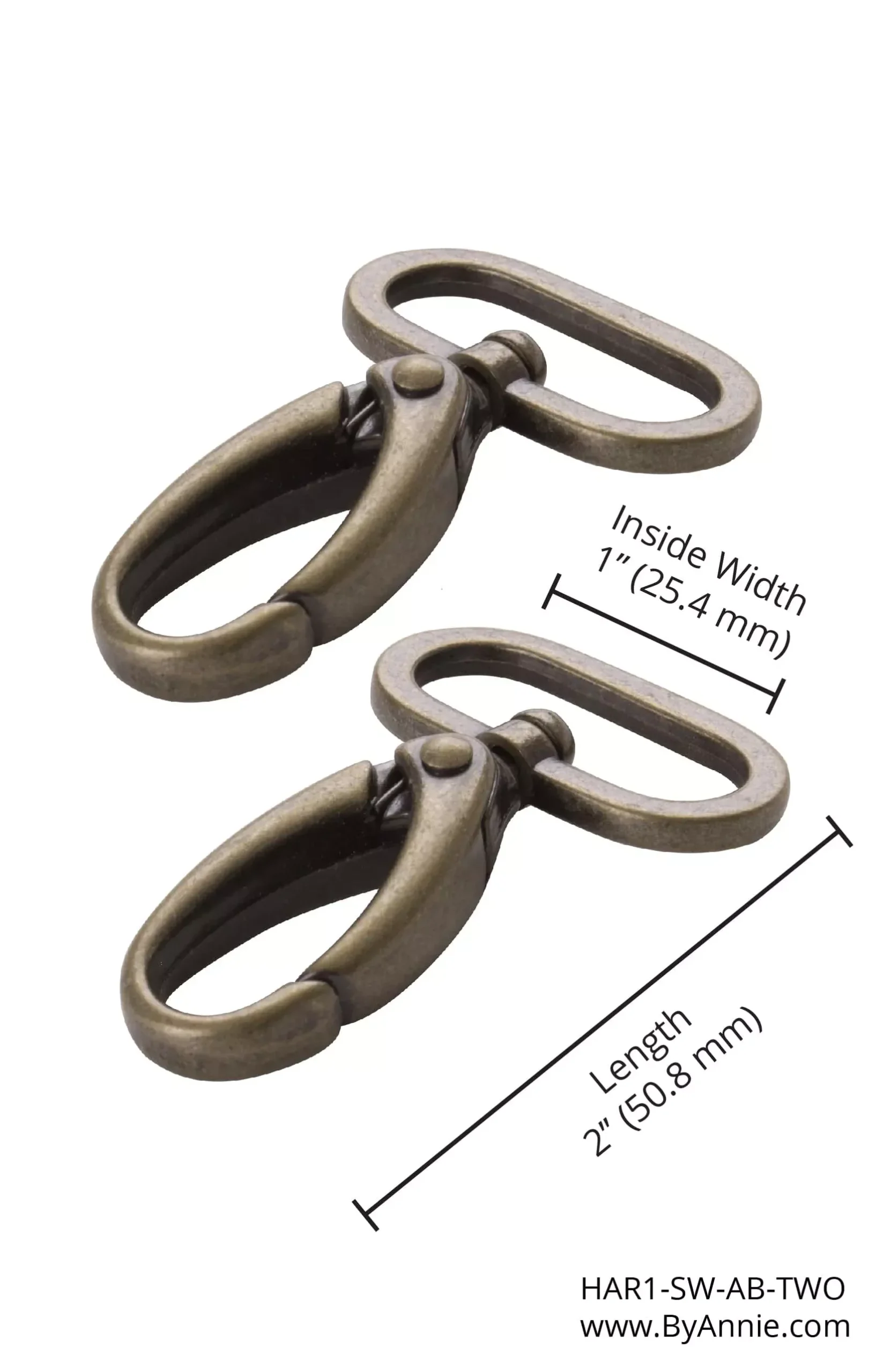 1" Swivel Snap Hook- Antique Brass, Set of 2