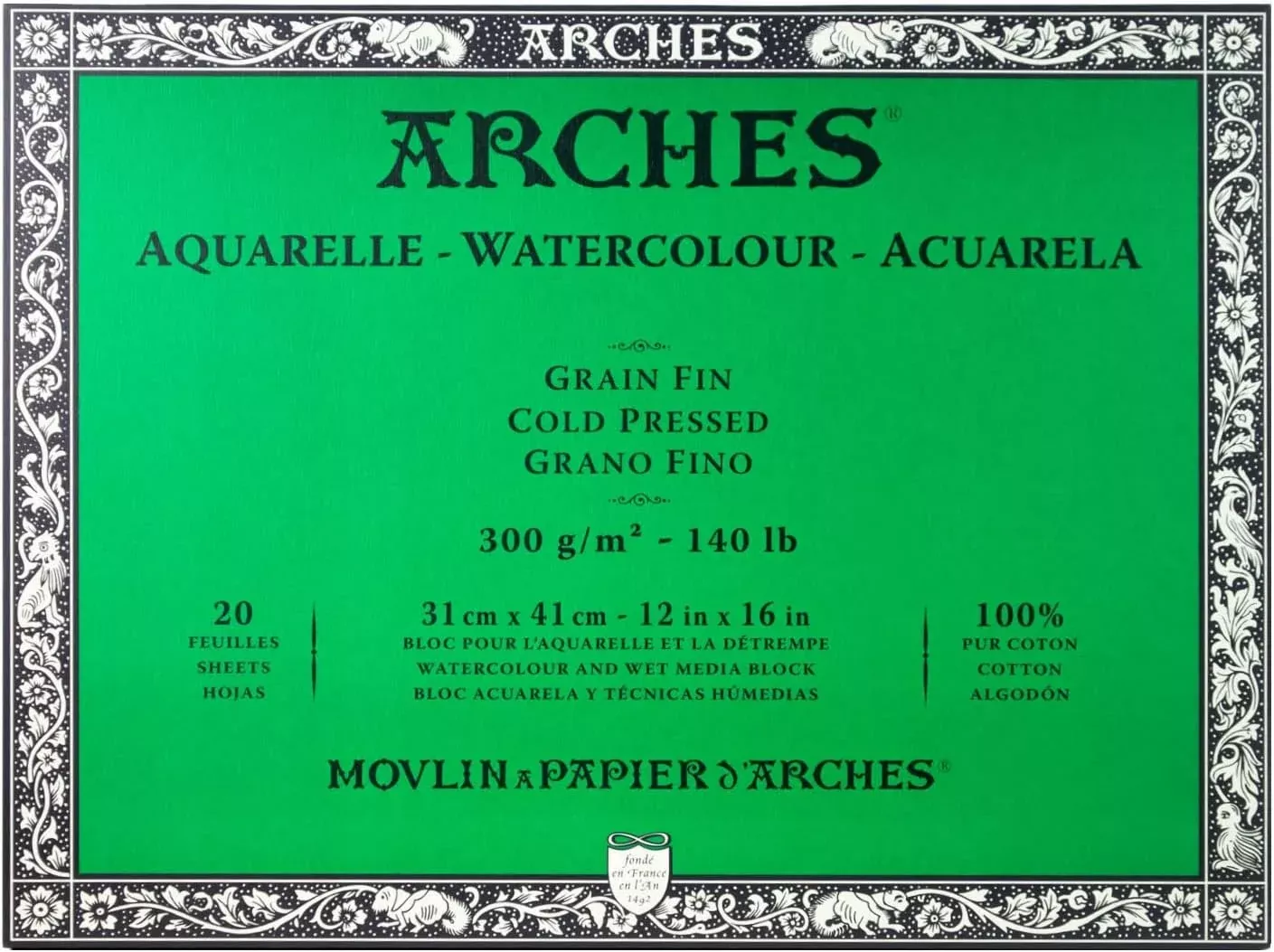 Arches Watercolor Block 12x16-inch Natural White 100% Cotton Paper - 2