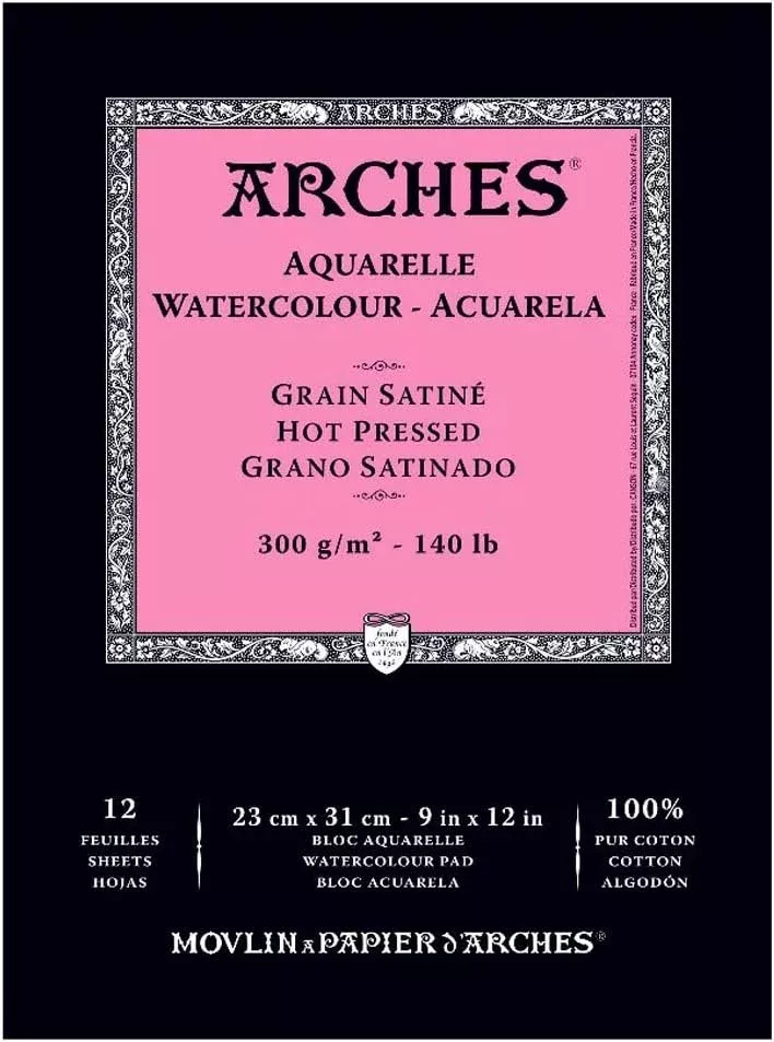 Arches Watercolor Pad, Hot Press 9"X12"
