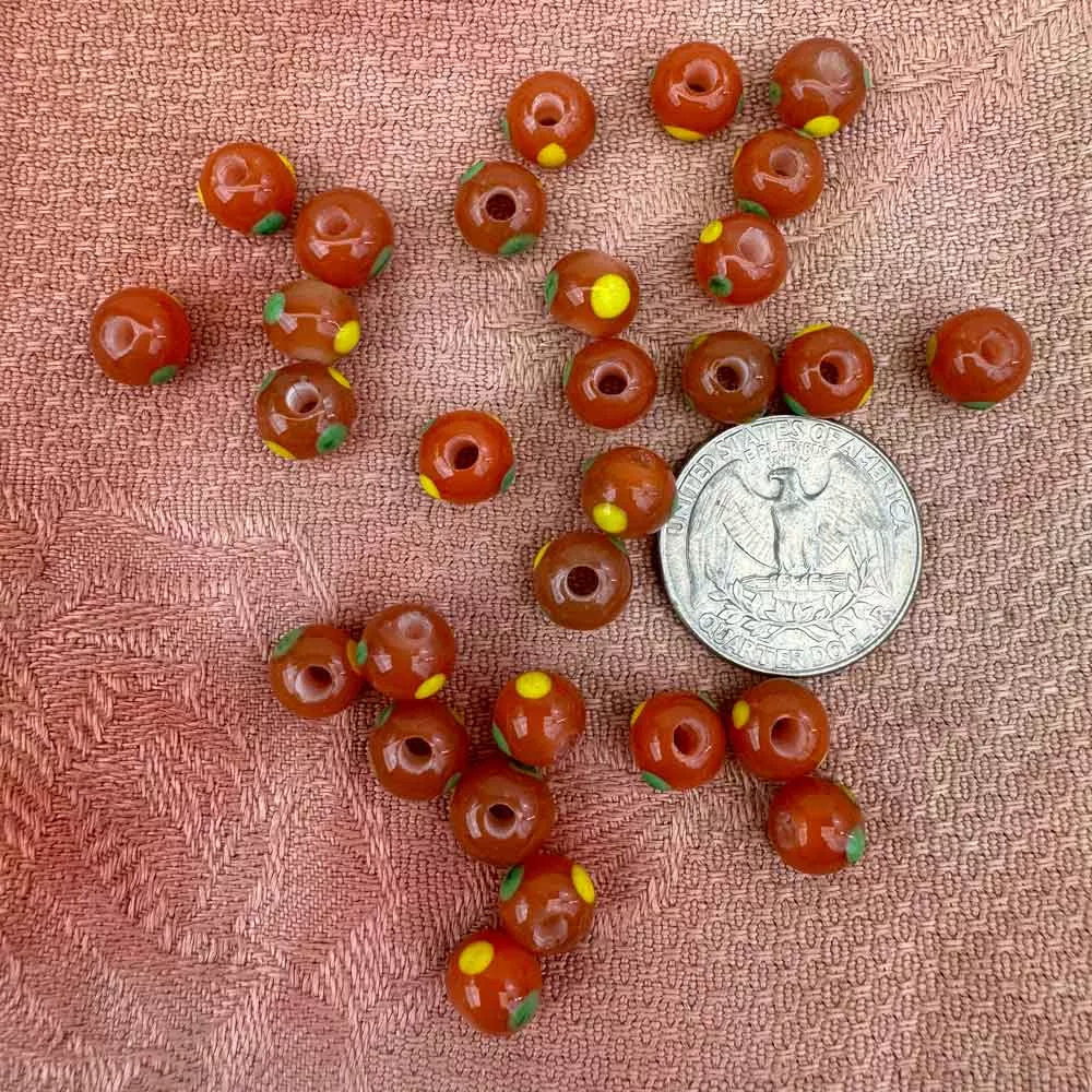 Bali Glass Beads Rusty Orange with Dots of Color