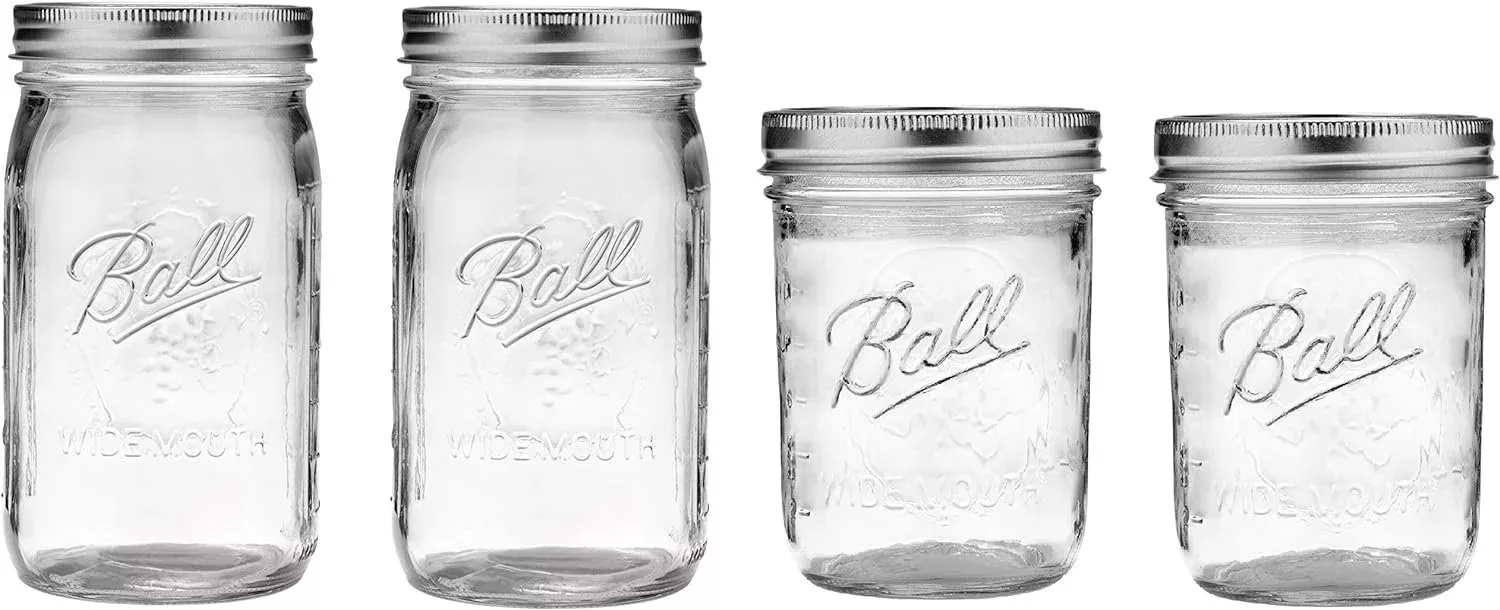 Ball Mason Wide Mouth Jars with Lids and Bands, Set of 4 Jars, Two 32o
