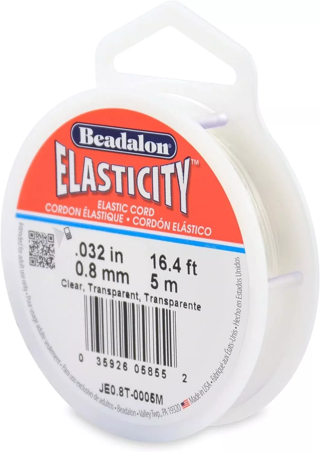 Beadalon Elasticity Stretch Cord, 0.5 mm / .020 in, Satin Silver, 5 m