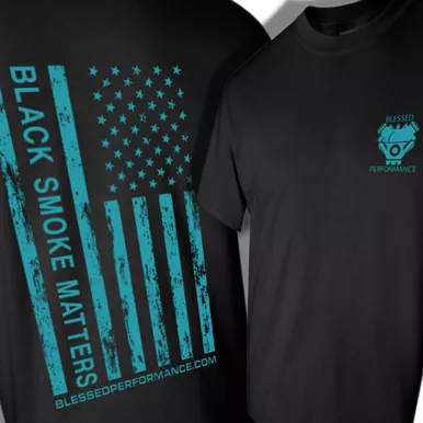 "BLACK SMOKE MATTERS" Teal on Black Flag Design T-Shirt