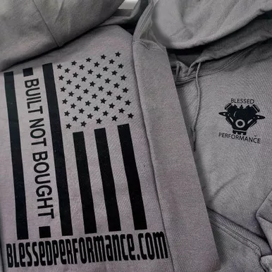 "Built Not Bought" Black on Grey Flag design hoodie