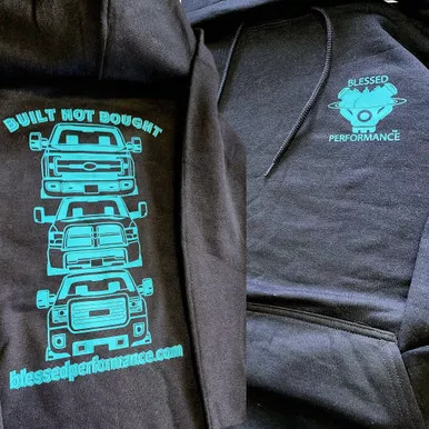 "Built Not Bought" Truck Grille Hoodie Teal on Black