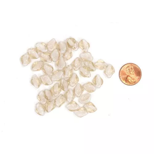 Glass Leaf Beads, Beige/Topaz