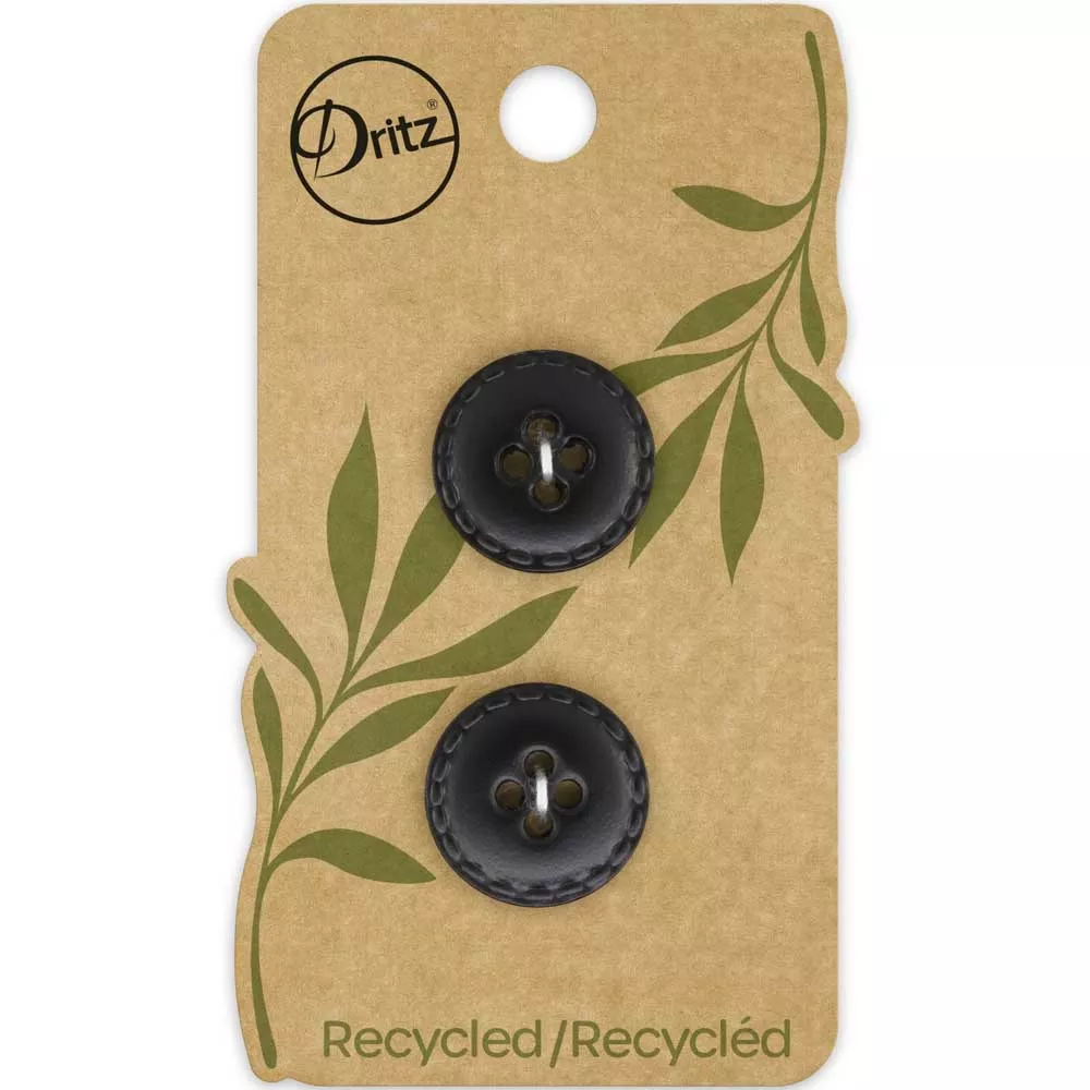 Leather Buttons, Black 18mm, pack of 2