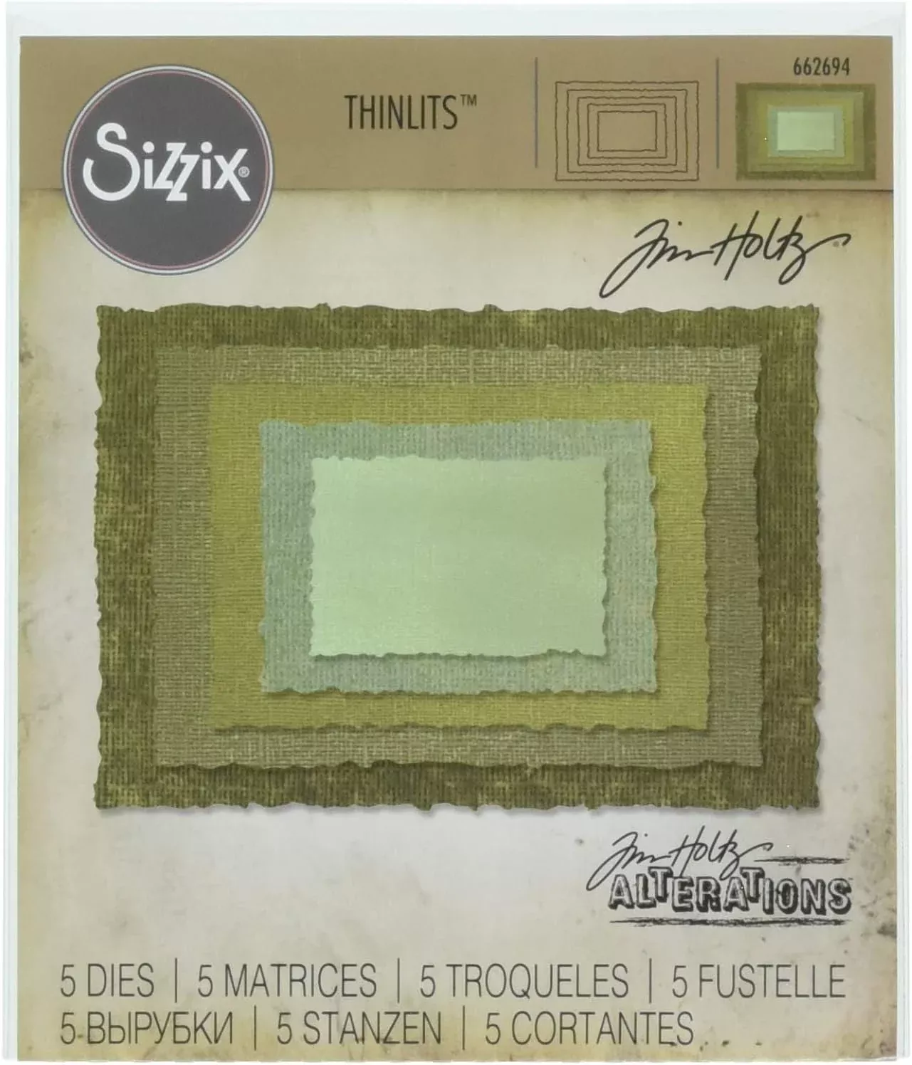 Sizzix, Multi Color, Thinlits Die Set , Stacked Deckle by Tim Holtz, 5