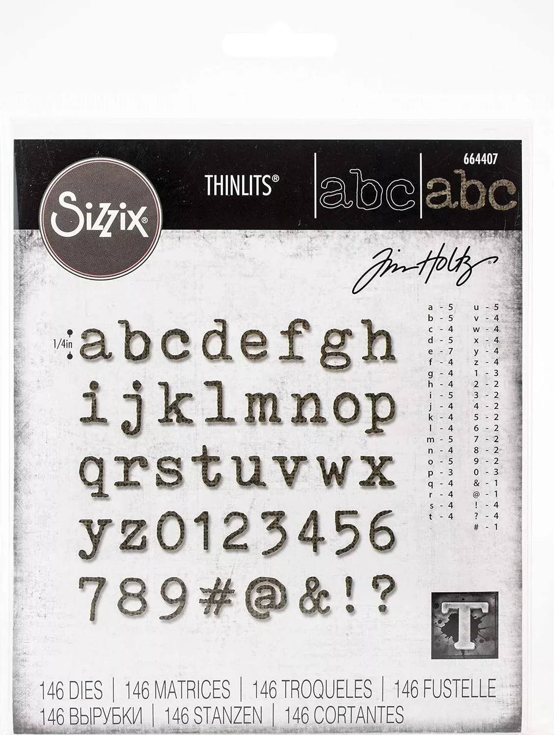 Sizzix Thinlits Die Set 146 Pack Alphanumeric Tiny Type Lower by Tim H