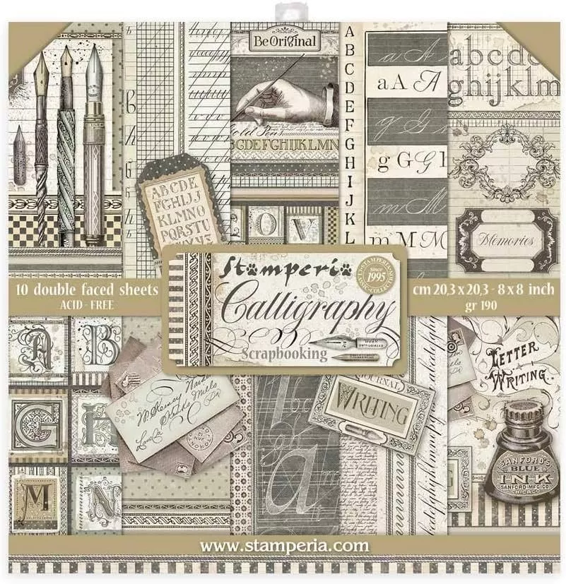 Stamperia Intl Paper PAD 8X8 10PK CALLIGRPHY, Various