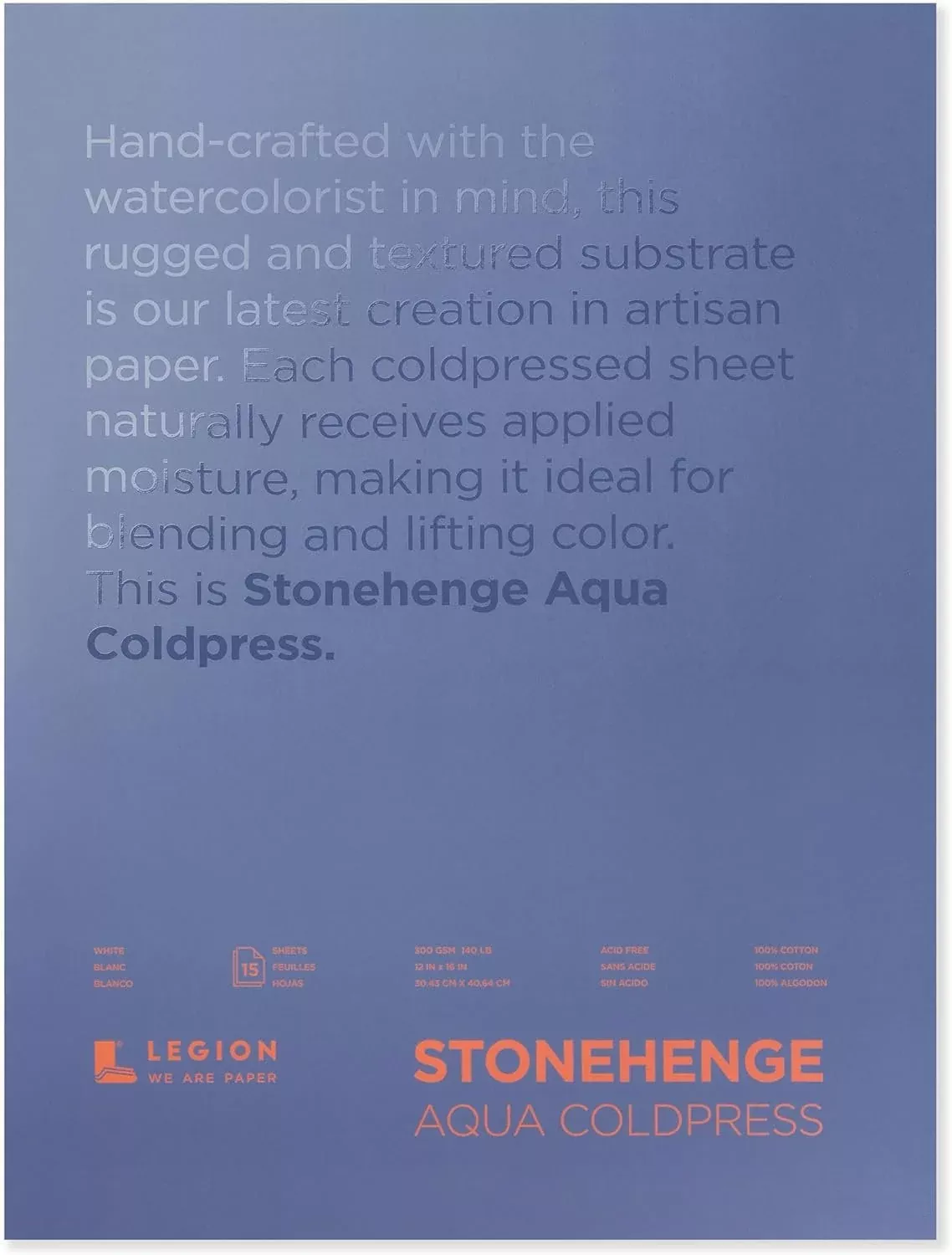 Stonehenge Aqua White Medium Weight Block, 140lb, Coldpress, 12 x 16 I