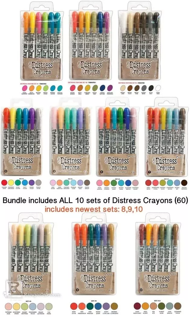 Tim Holtz Bundle of 60 Distress Crayons | All 10 Sets | Set 1, 2, 3, 4