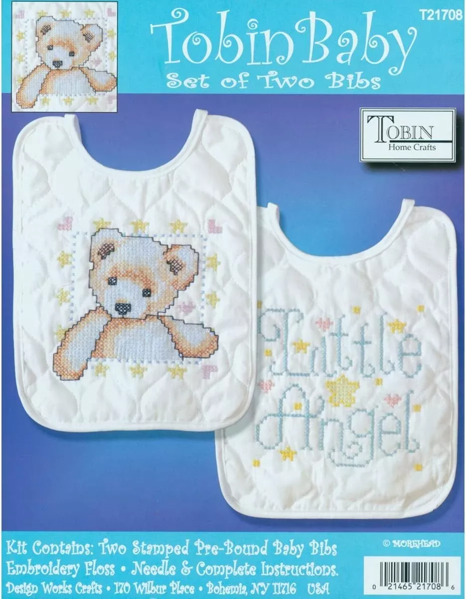 Tobin T21708 Angel Bib Pair Stamped Cross Stitch Kit, 9 by 14-Inch, Wh