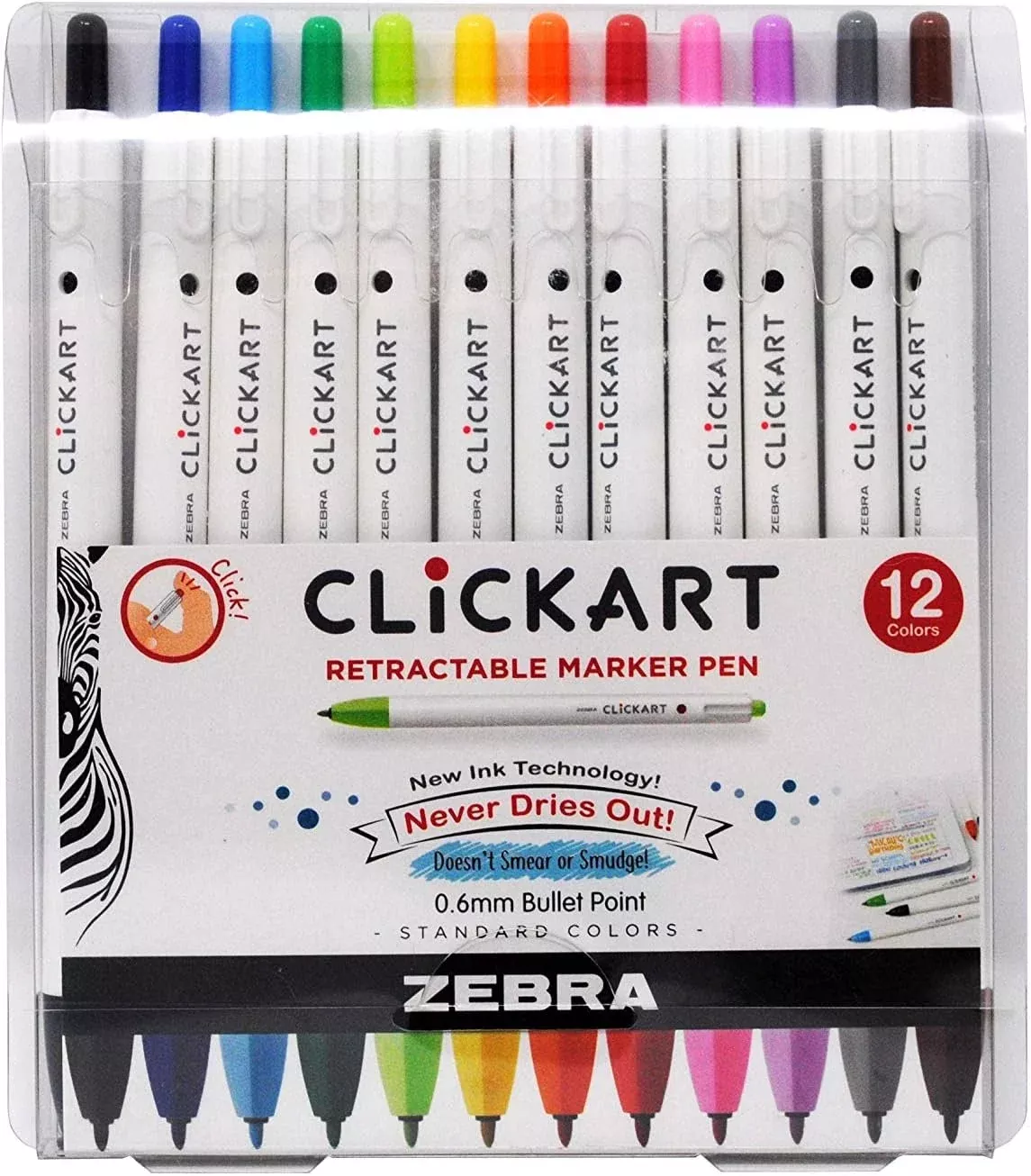 Zebra Pen Click Art Retractable Marker Pen, Fine Point, 0.6mm, Assorte